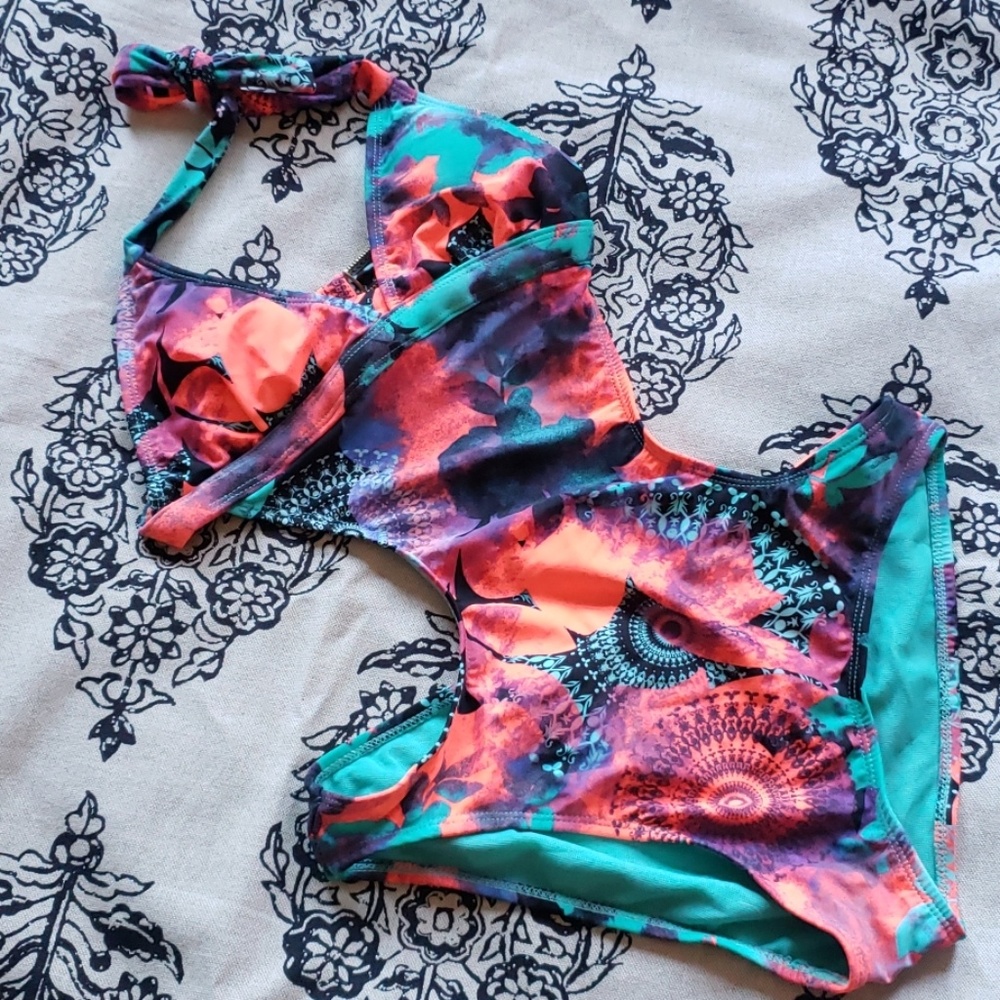 Psychedelic Cutout Bathing Suit